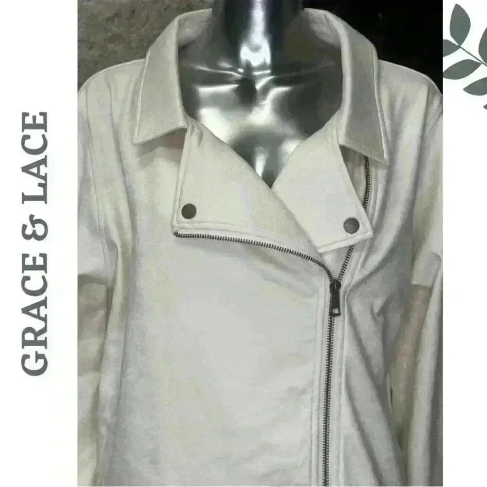 Grace @ Lace Move Free Leather Like Cream Knit Motorcycle Jacket Size XXL - Picture 7 of 12